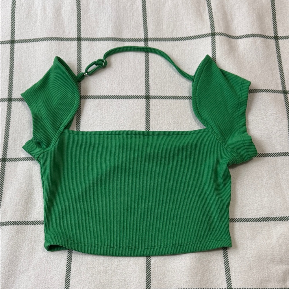 SHEIN Emerald Green Ribbed Crop Top